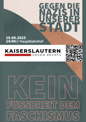 Plakat zur Mobilisierung gegen die Kundgebung am 19.08.; Titel: "Gegen die Nazis in unserer Stadt - Kein Fussbreit dem Faschismus